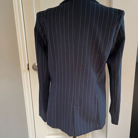 Vintage 90’s Career Suit Jacket Blazer Navy Blue Pinstripe  Fitted size 10 - Picture 4 of 14